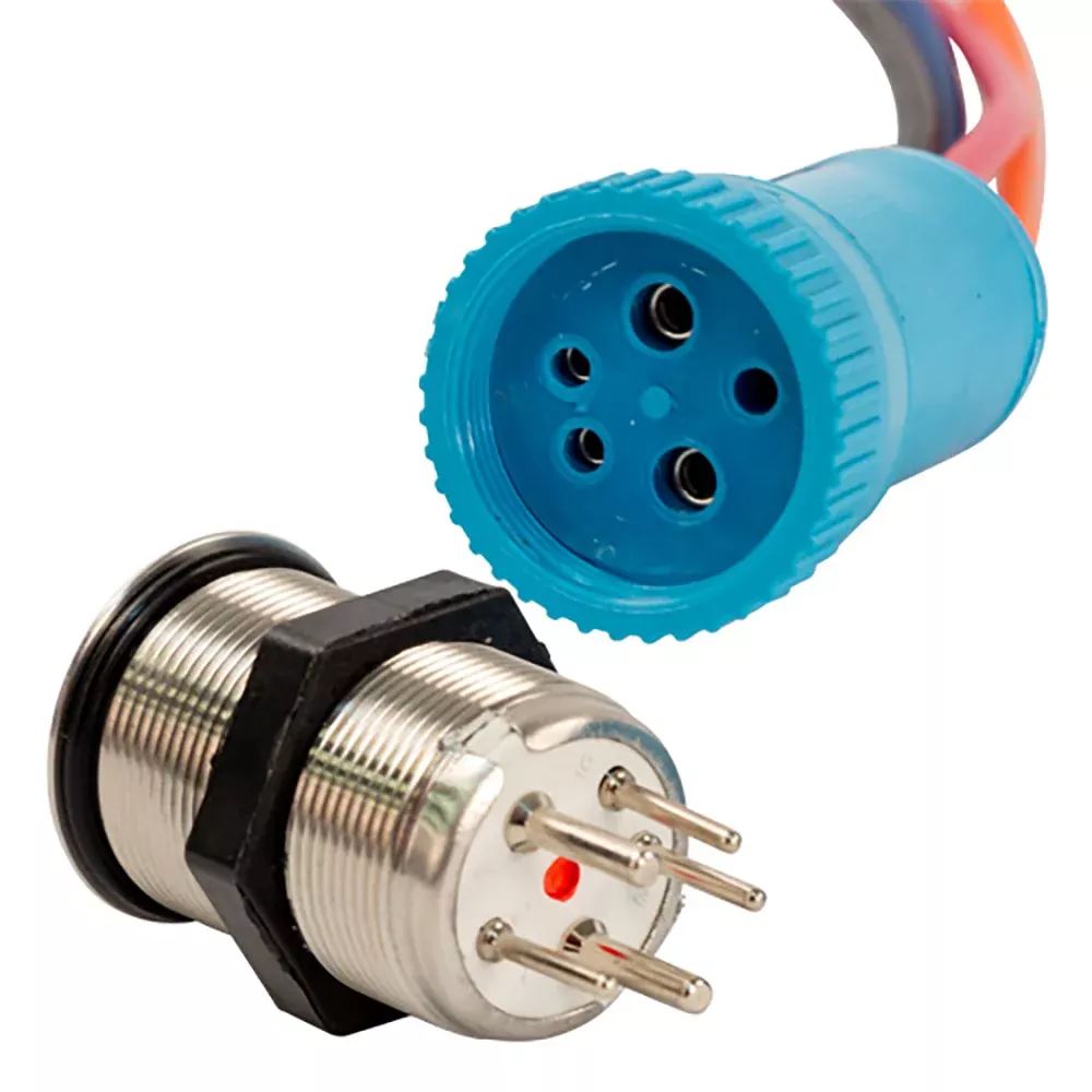 Bluewater 22mm Push Button Switch - Off /(On) Momentary Contact - Blue /Red LED - 1' Lead [9059-2113-1]