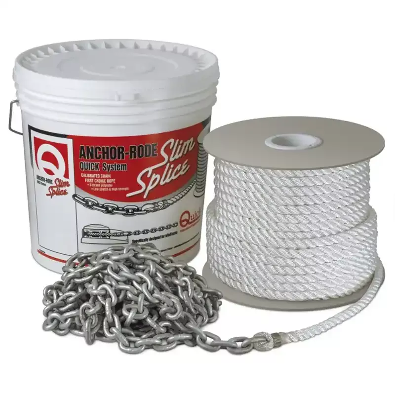 Crafted Quick Anchor Rode 25‘ – 8mm Chain – 200‘ – 9/16″ 3 Plait Rope
