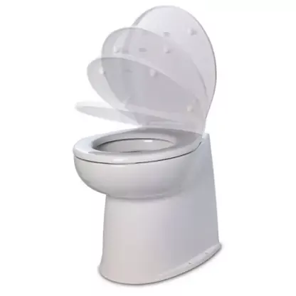 While Supplies Last Jabsco 17″ Deluxe Flush Fresh Water Electric Toilet w/Soft Close Lid – 24V